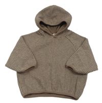 Hnědý žebrovaný oversize svetr s kapucí