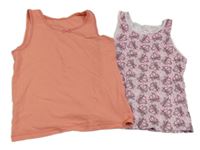 2x košilka - svetloružová s kočáry + korálová