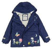 Tmavomodrá nepromokavá zateplená bunda s kytičkami a kapucí M&S