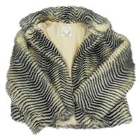 Černo-vanilkový vzorovaný kožešinový podšitý kabát M&S