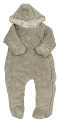 Světlebéžová chlupatá zateplená kombinéza s kapucí 