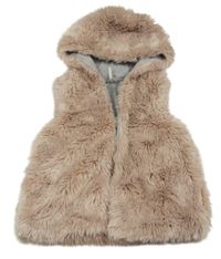 Pudrová kožešinová podšitá vesta s kapucí Next