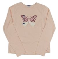 Nové - Světlerůžové triko s motýlem Okaidi