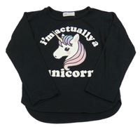 Černé úpletové triko s jednorožcem H&M