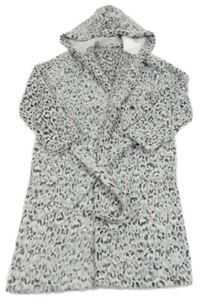 Bielo-antracitovo-ružový vzorovaný chlpatý župan s kapucňou C&A