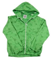 Zelená šusťáková puntíkatá jarní bunda s kapucí 