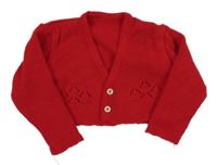 Červené pletené propínací bolérko s perforovaným vzorom