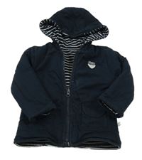 Tmavomodrá prepínaci obojstranná podšitá mikina s nášivkou a kapucňou