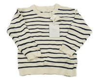 Nové - Smetanovo-tmavomodrý pruhovaný sveter Sfera