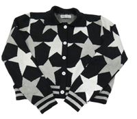 Čierno-sivo-biely prepínaci crop sveter s hviezdičkami a pruhmi a golierikom SHEIN