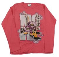 Ružové tričko s mrakodrapy a taxíky