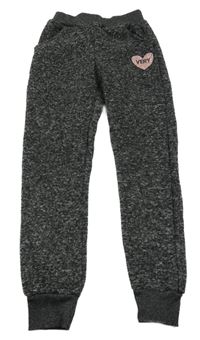 Sivé melírované pletené tepláky so srdiečkom