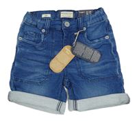 Nové - Modré teplákové riflové kraťasy s kapsami mango