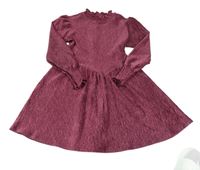Tmavoružové rebrované zamatové šaty M&S