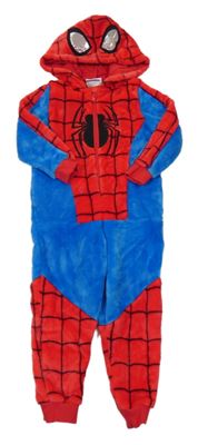 Červeno-tmavomodrá chlupatá kombinéza s kapucí - Spiderman C&A
