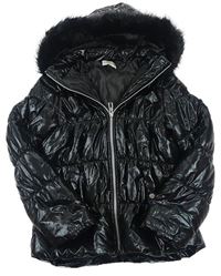 Čierna lesklá šušťáková zimná bunda s kapucňou