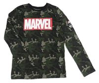 Kaki-čierne army tričko s logom Marvel