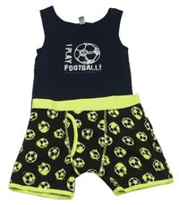 2set - Tmavomodrý nátělník + čierno-žlté boxerky s loptami