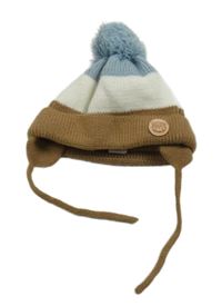 Hnedo-bielo-svetlomodrá čapica s brmbolcom DopoDopo
