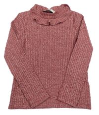 Červený rebrovaný sveter s volánikmi C&A