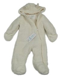 Nové - Smetanová huňatá podšitá kombinéza s kapucí Primark