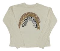 Smetanové crop triko s duhou a flitry F&F