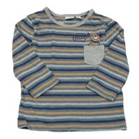 Modro-šedo-oranžové pruhované triko s příšerkou Manguun 