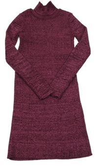 Tmavoružové melírované úpletové rebrované šaty s rolákom Primark