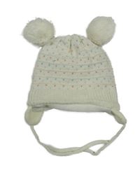 Bílá pletená podšitá ušanka so vzorom a bambulemi Topolino