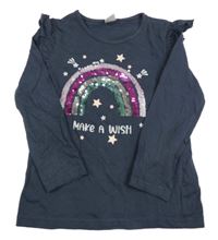 Tmavošedé triko s duhou z flitrů a volánky Kiki&Koko