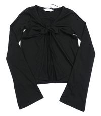 Černé crop riko s nařasením a mašlou H&M