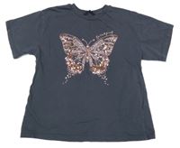 Tmavosivé tričko s motýlkem z flitrů George
