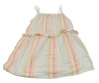 Biele plátenné šaty s prúžkami a volánikmi George