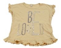 Béžové tričko s nápisom a volánikmi Esprit