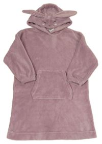 Růžová chlupatá oversize mikina s kapucí - zajíc H&M