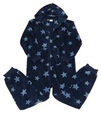 Tmavomodrá chlpatá kombinéza s hviezdičkami a kapucňou Bonprix