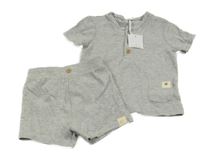 Nové - 2set - Šedé žebrované tričko s knoflíčky + kraťasy George 