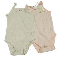 Nové - 2x - Sivé + ružovo-sivé pruhované rebrované body Lily & Dan