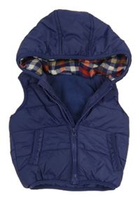 Tmavomodrá šusťáková prošívaná zateplená vesta s kapucí F&F
