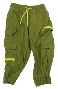 Olivové šusťákové cargo kalhoty s kapsami Kiki&Koko