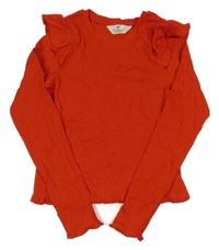 Červené žebrované triko s volánky H&M