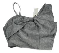 Nové - stříbrno-čierny crop top s mašlou River Island