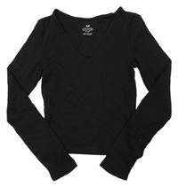Čierne rebrované crop tričko H&M