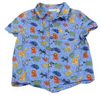 Modrá vzorovaná košeľa so zvieratkami a lístečky Jojo Maman Bébé