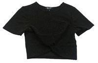 Černé slavnostní crop tričko se třpytkami a překřížením New Look