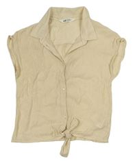Smetanová mačkaná crop halenka s uzlem H&M