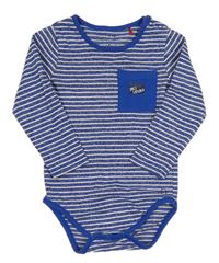Safírovo-biele pruhované melírované body s vreckom s nápismi