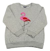 Svetlosivá melírovaná mikina s plameňákem s překlápěcími flitre zn. lupilu