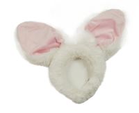Biela chlpatá čelenka s oušky - králik