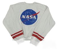 Biela ovesize crop mikina s potiskem - NASA a červenymi pruhmi H&M
